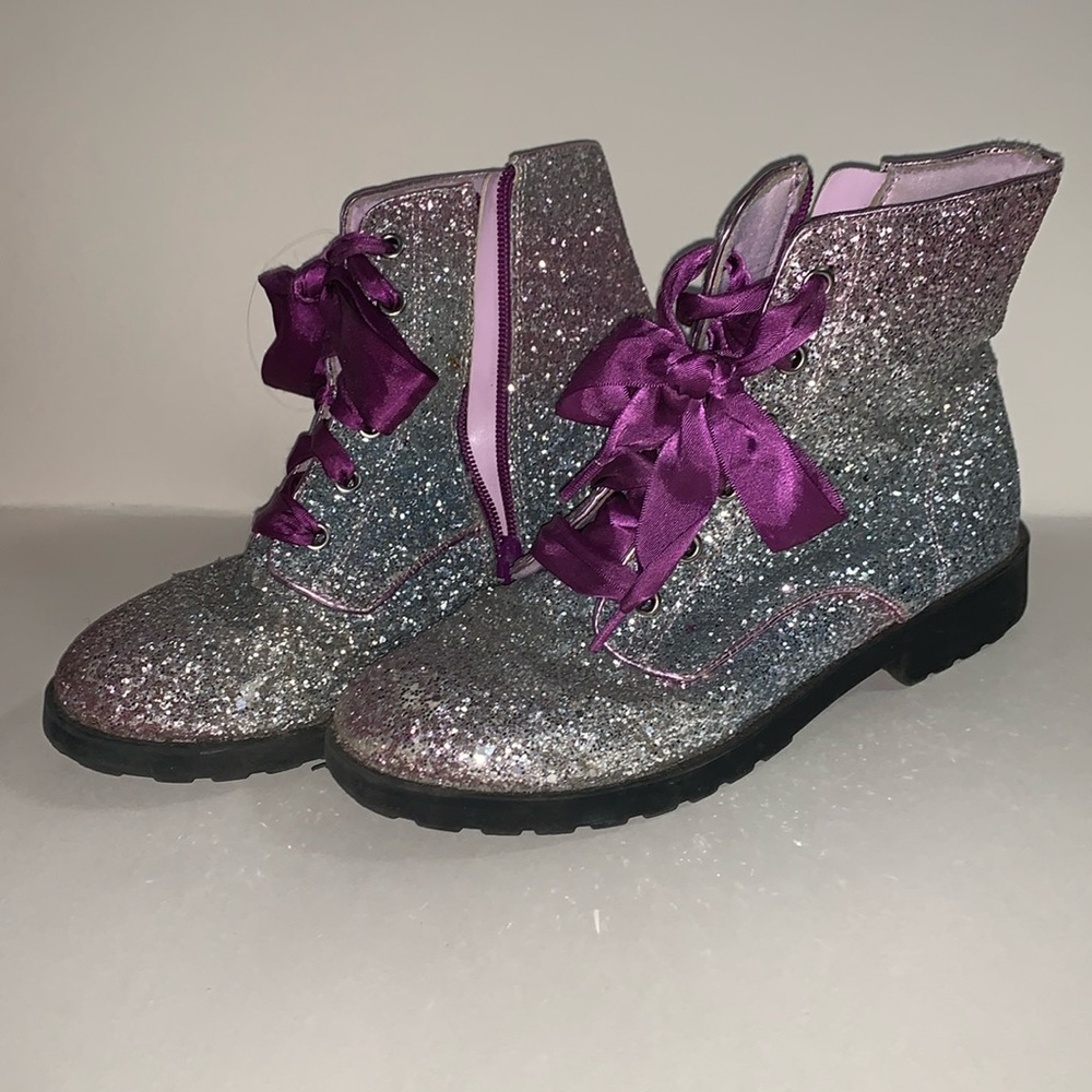 Silver Glitter Boots with Purple Laces